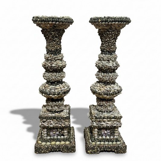 Folk Art Sailor's Shellwork Candlesticks