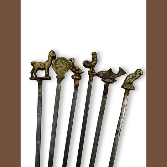 Figural Brass Topped Meat Skewers
