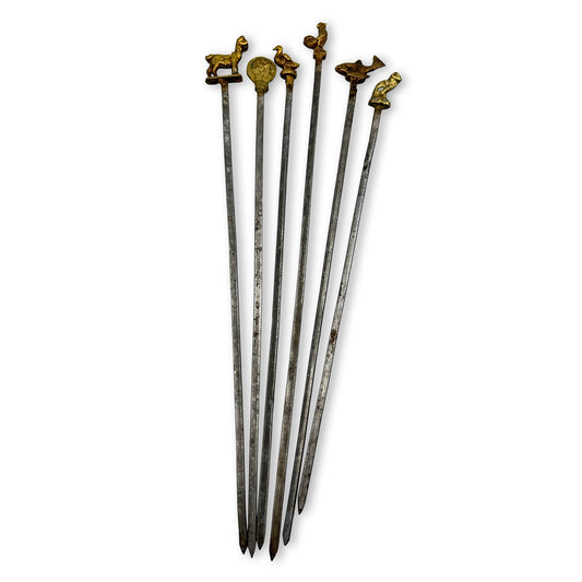 Figural Brass Topped Meat Skewers